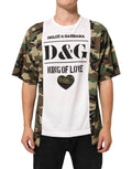 T-shirt dolce gabbana homme à col rond blanc et camouflage avec logo d&g king of love noir et cœur graphique