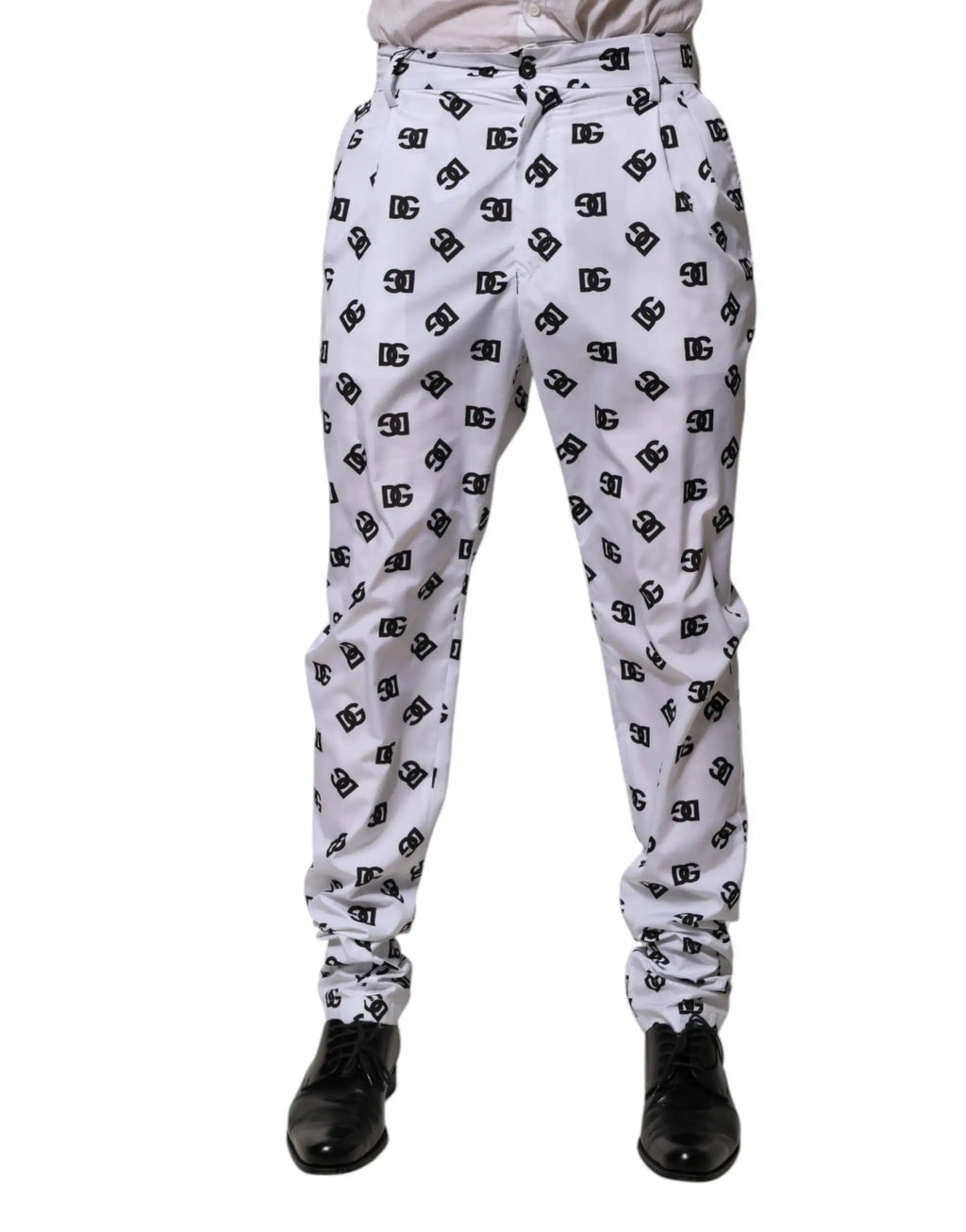 Pantalon slim en denim coton blanc dolce gabbana avec motif logo dc 30 en noir répété