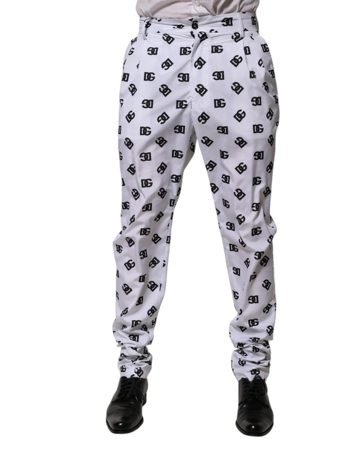 Pantalon skinny en denim coton blanc dolce gabbana avec motif logo dc 30 répété en noir