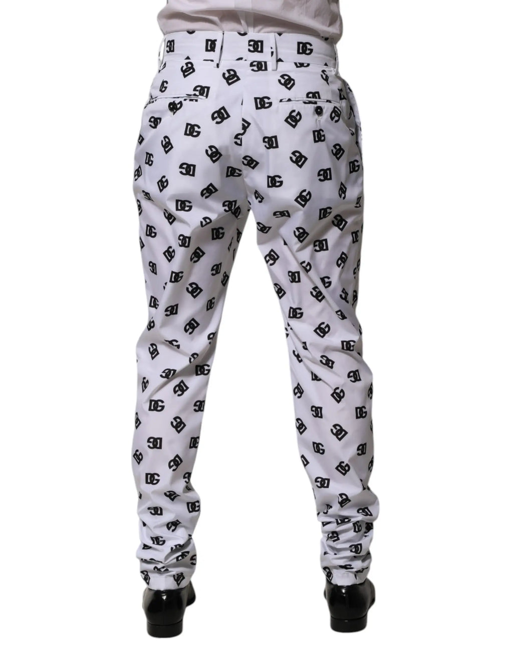 Pantalon skinny en denim coton blanc dolce gabbana avec motif logo noir répété sur tout le tissu