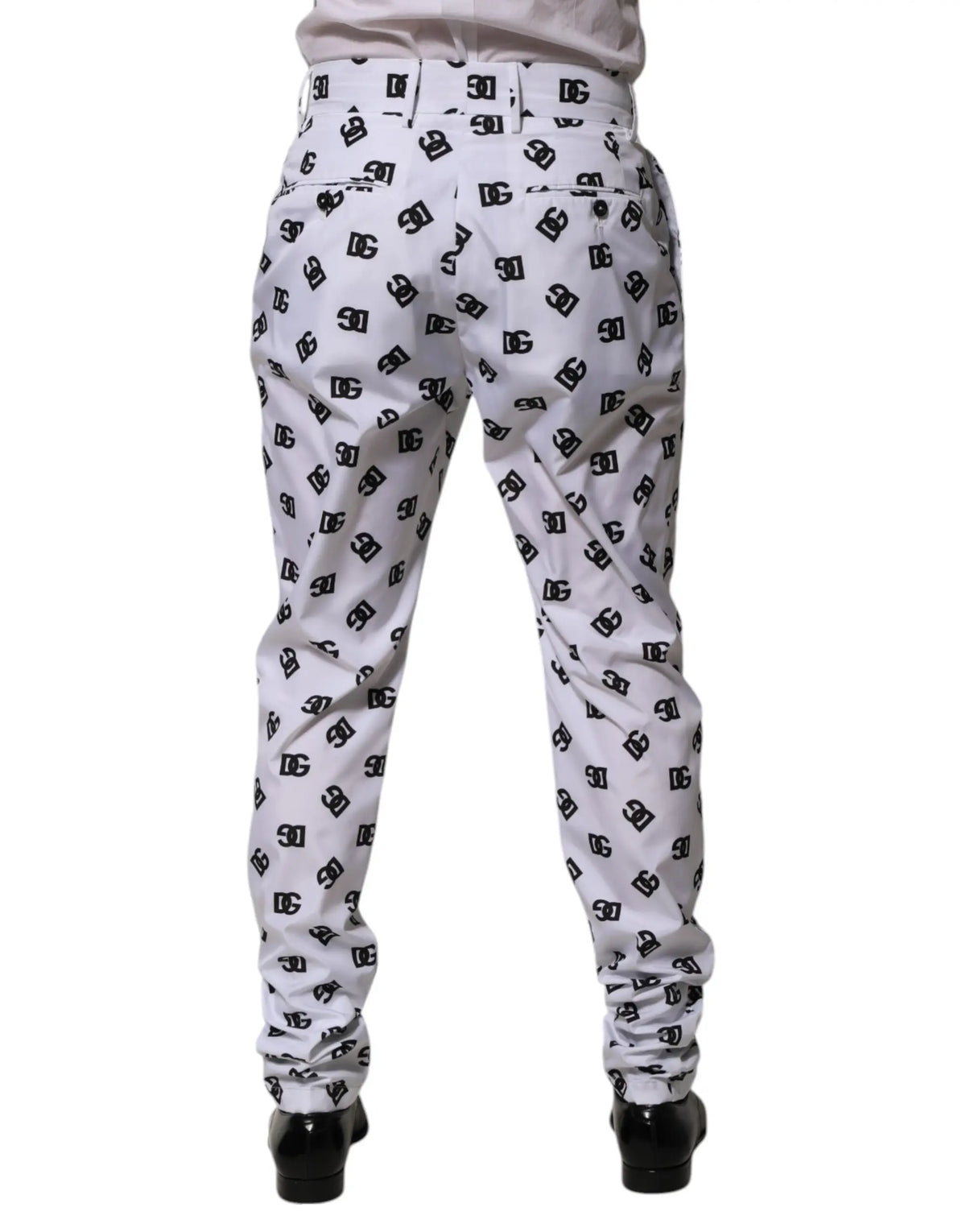 Pantalon skinny en denim coton blanc dolce gabbana avec motif logo noir répété sur tout le tissu