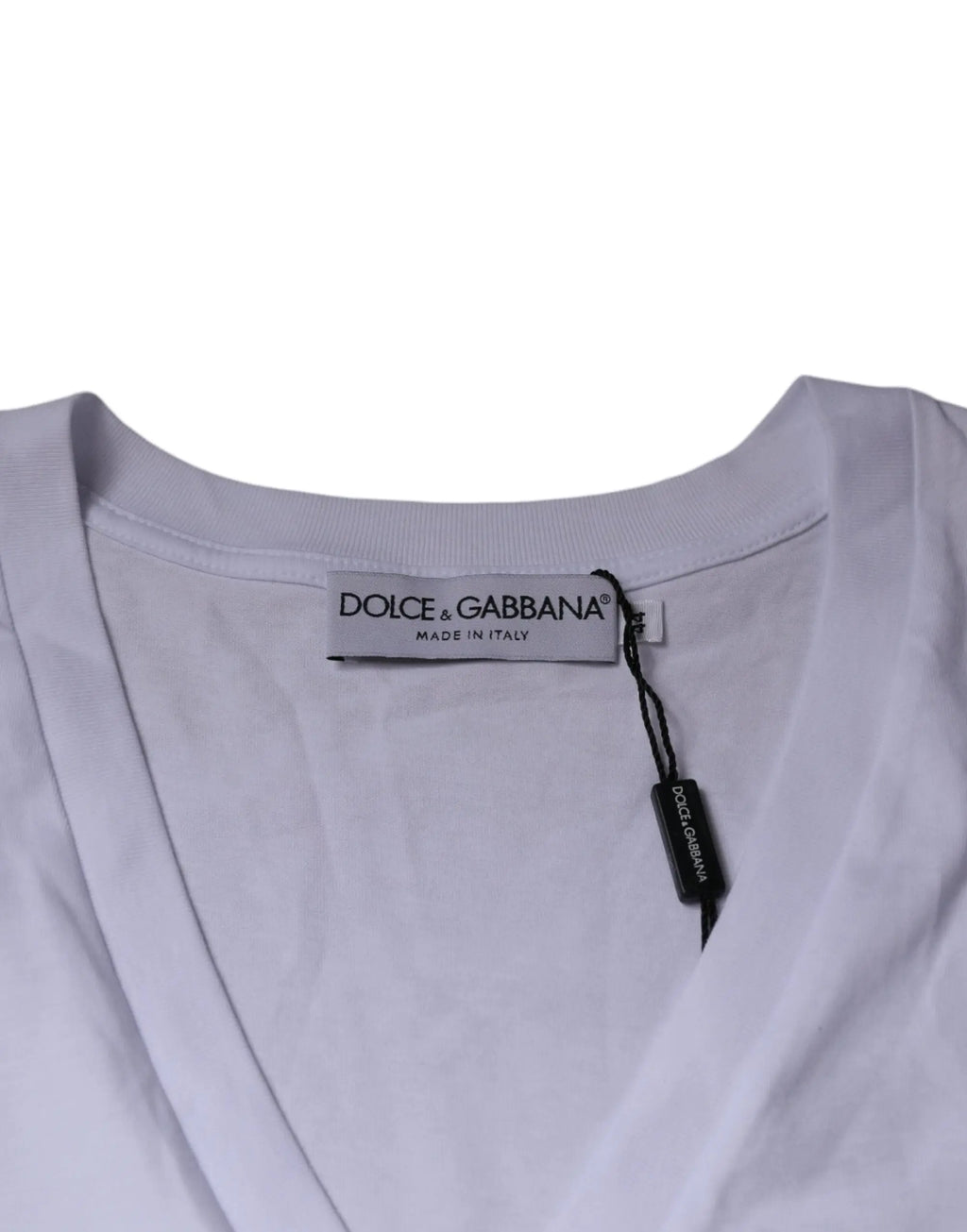 T-shirt dolce & gabbana blanc en coton avec col en v logo fabriqué en Italie manches courtes