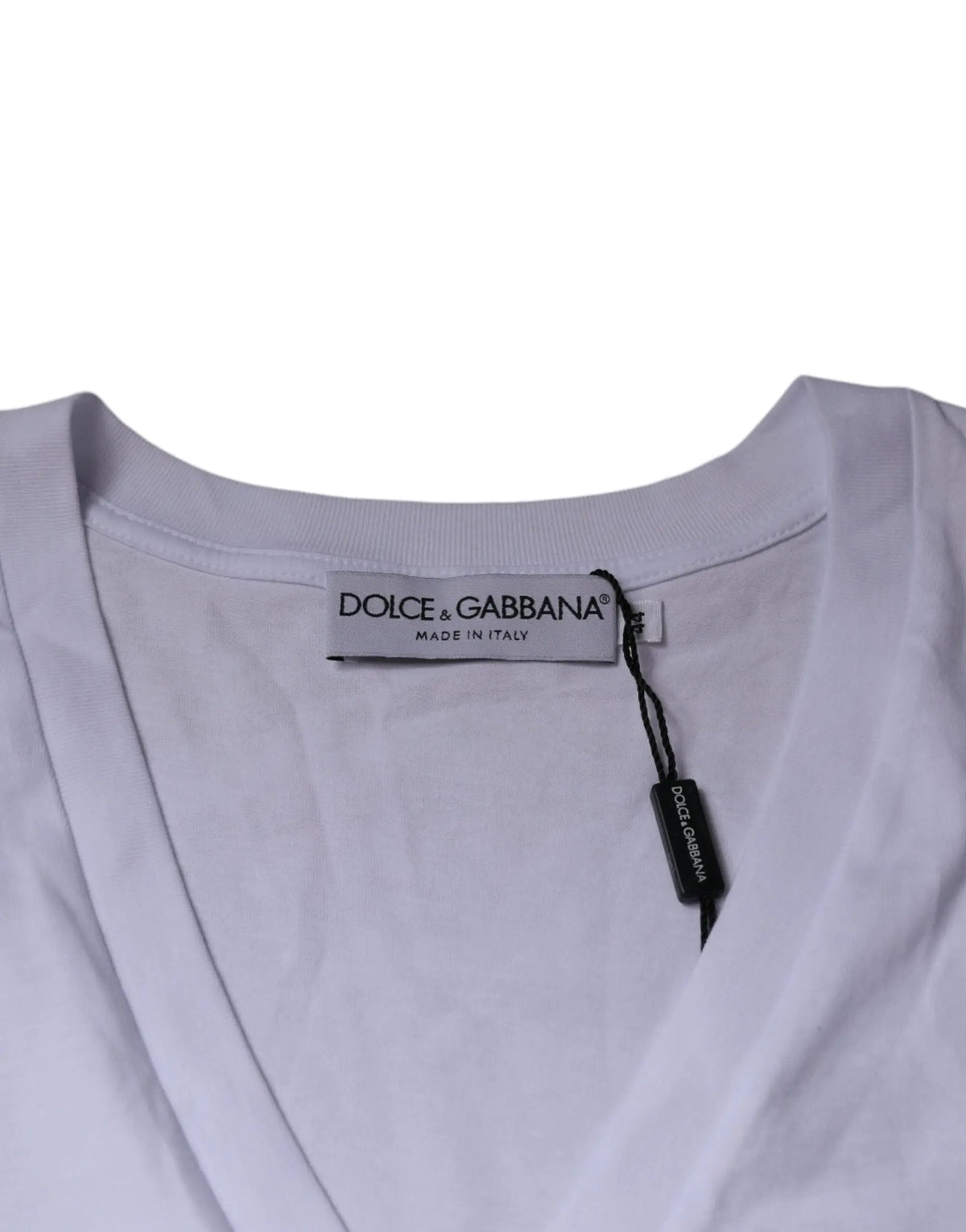 T-shirt dolce & gabbana blanc en coton avec col en v logo fabriqué en Italie manches courtes