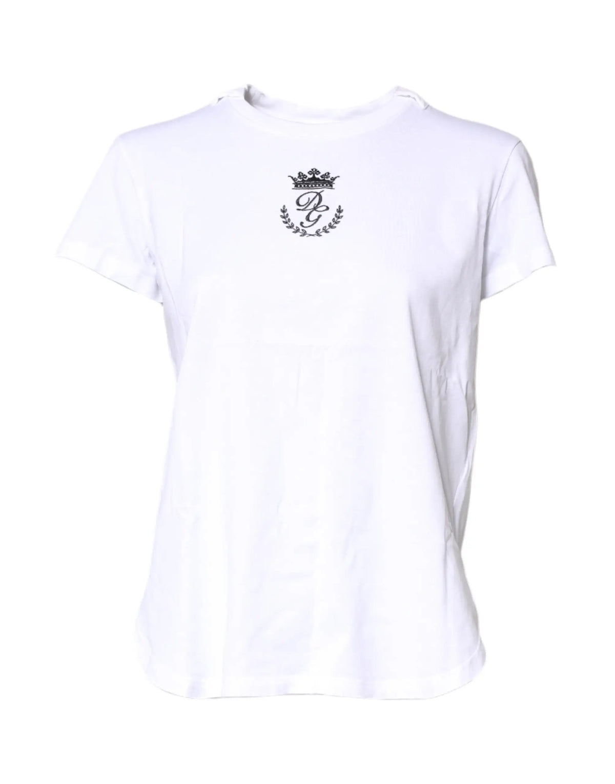 T-shirt blanc dolce & gabbana en coton avec logo couronne brodé noir et initiales pg au col rond manches courtes