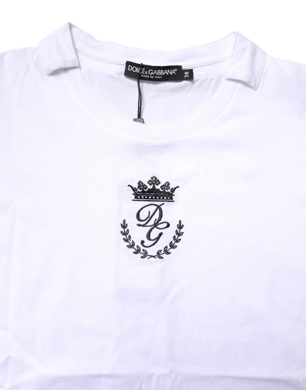T-shirt blanc dolce & gabbana en coton avec écusson noir brodé dg couronne et couronne de lauriers
