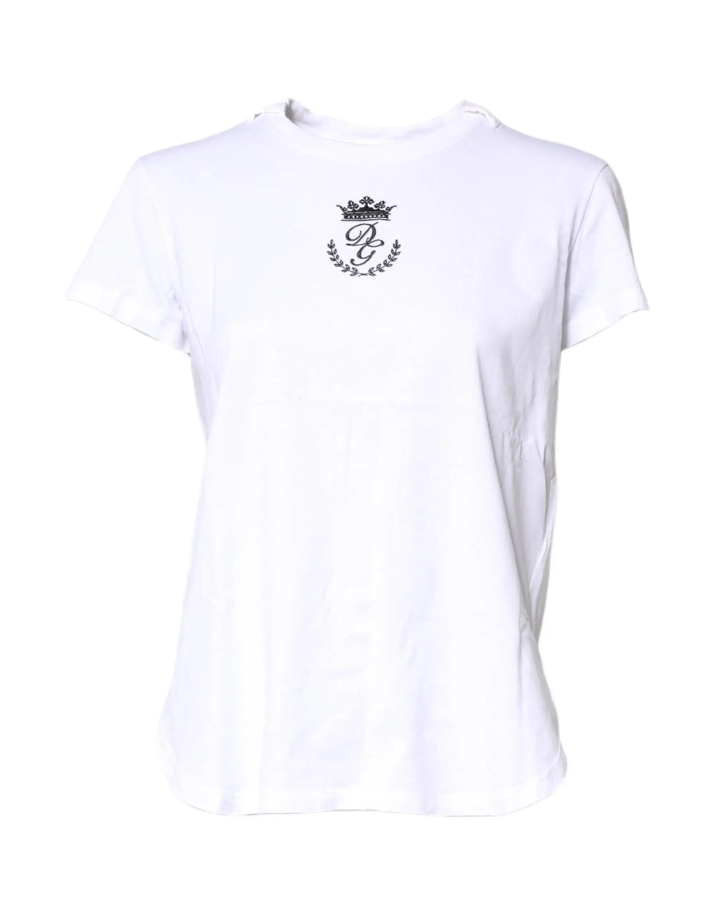 T-shirt blanc dolce & gabbana en coton avec logo couronne noir brodé et initiales pg au col rond manches courtes