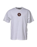 T-shirt blanc dolce & gabbana à manches courtes avec logo floral brodé rouge et noir sur la poitrine