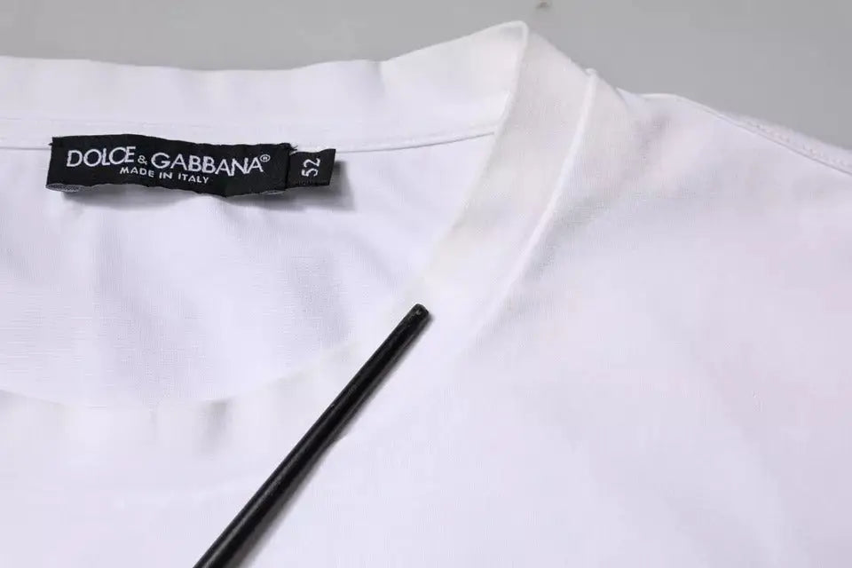 Dolce & gabbana blanc t-shirt à col rond avec logo embellissements et étiquette noire made in italy taille 32