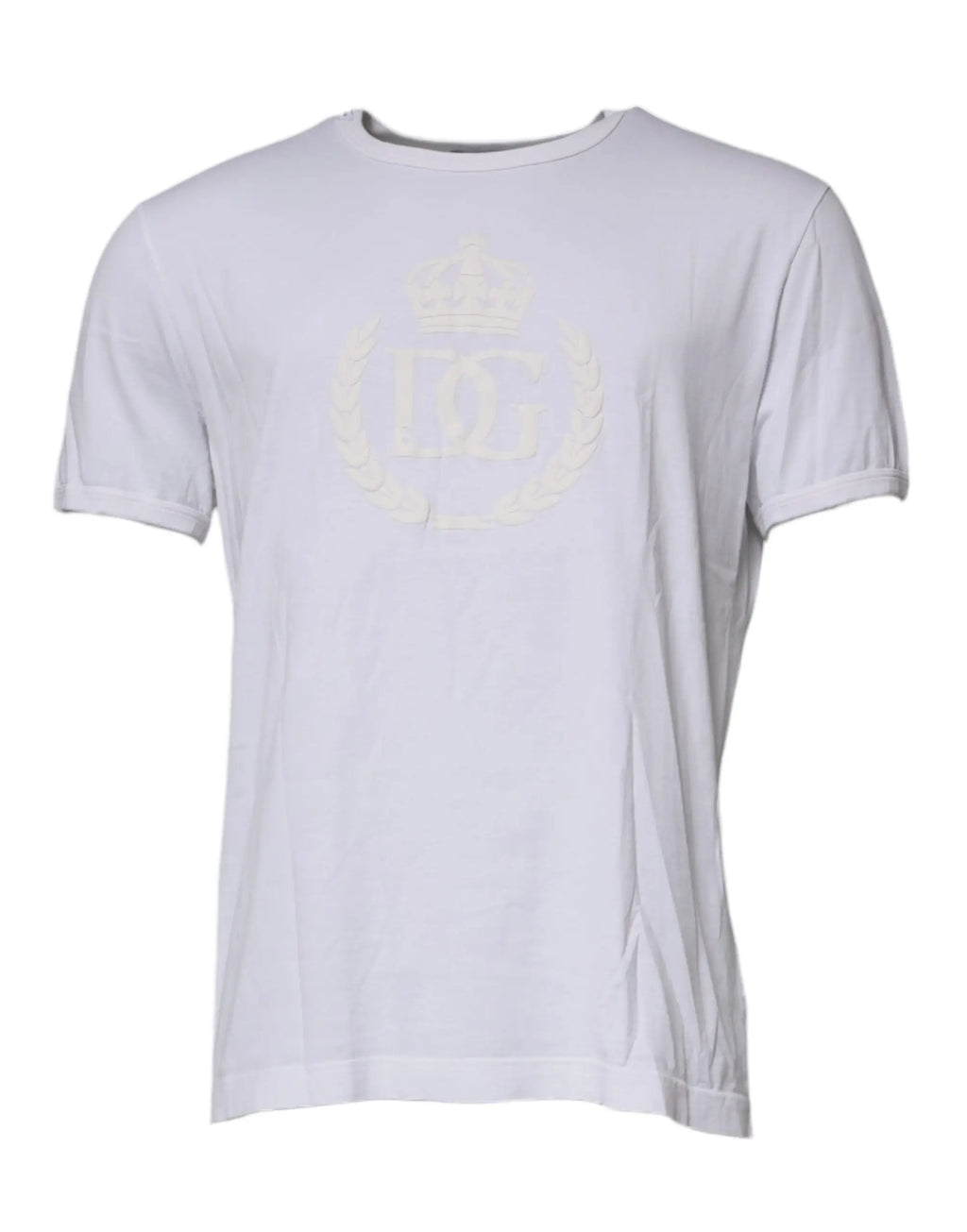 T-shirt blanc en coton dolce & gabbana avec logo brodé crème dg entouré de couronnes de laurier et couronne