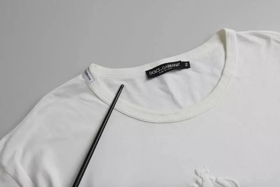 T-shirt blanc dolce & gabbana en coton avec logo embossé et étiquette noire au niveau de lencolure