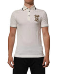 Polo blanc dolce & gabbana en coton avec col et manches noires et logo couronne doré brodé sur la poitrine