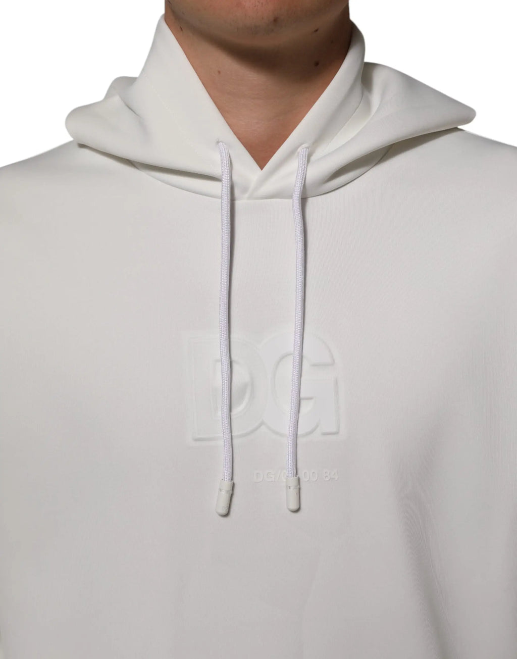 Sweat à capuche blanc dolce & gabbana pour homme avec logo dg en relief discret et cordons assortis