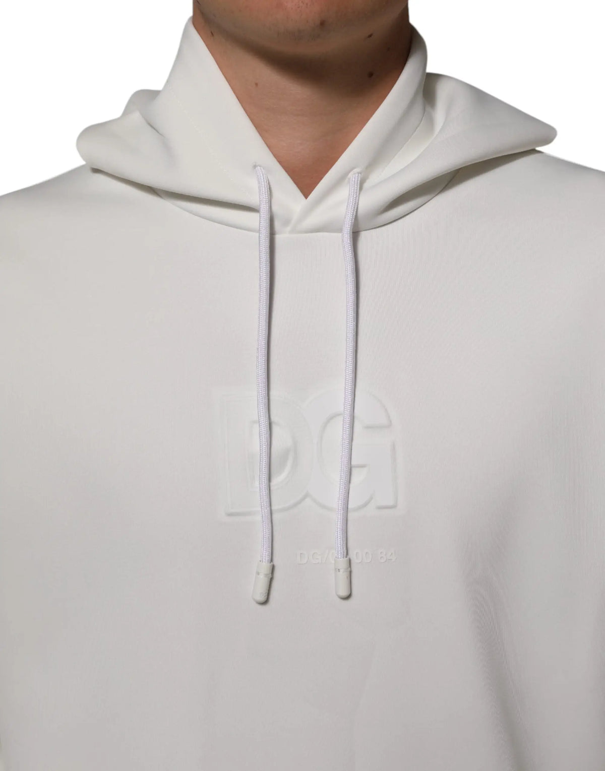Sweat à capuche blanc dolce & gabbana pour homme avec logo dg en relief discret et cordons assortis