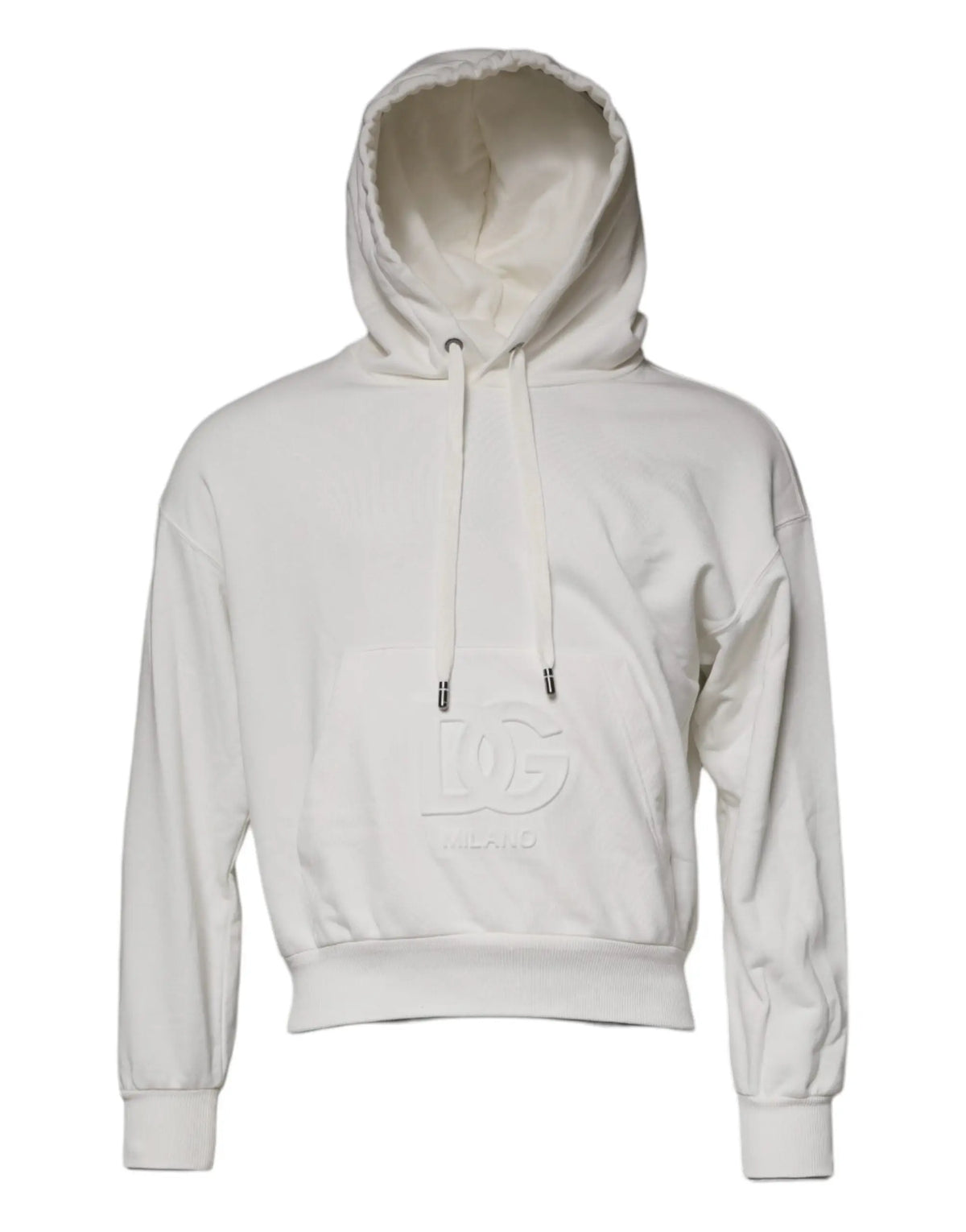 Dolce gabbana sweat à capuche pour homme crème court avec tissu texturé doux et logo dc brodé sur la poitrine