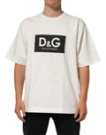 T-shirt homme dolce & gabbana blanc en coton avec logo noir rectangulaire d&g et nom de la marque en blanc