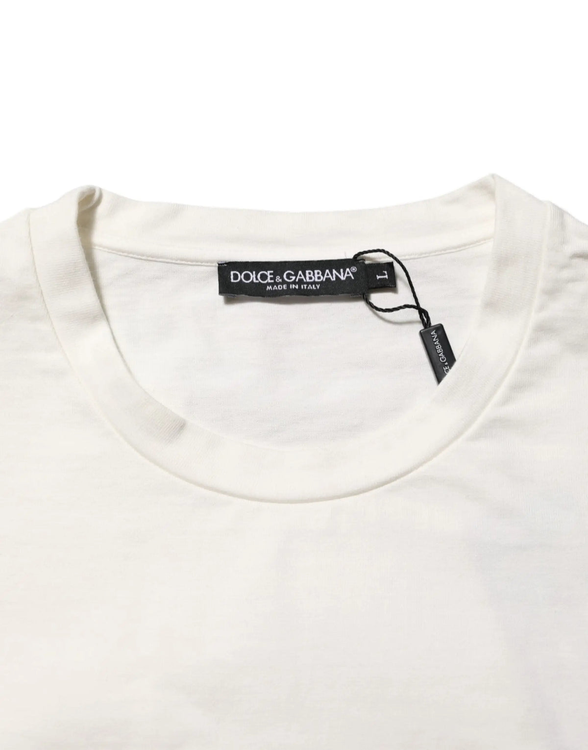 Dolce & gabbana t-shirt blanc en coton avec logo imprimé et étiquette noire made in italy pour homme