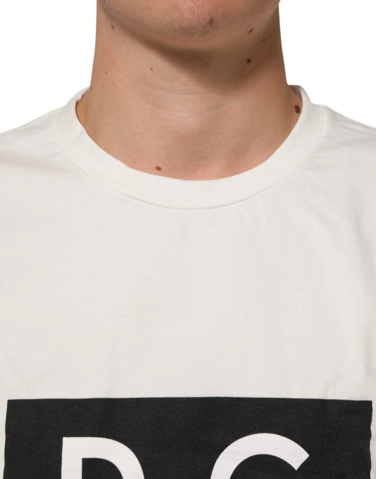 T-shirt homme dolce & gabbana en coton blanc avec logo rectangulaire noir et lettres blanches au centre