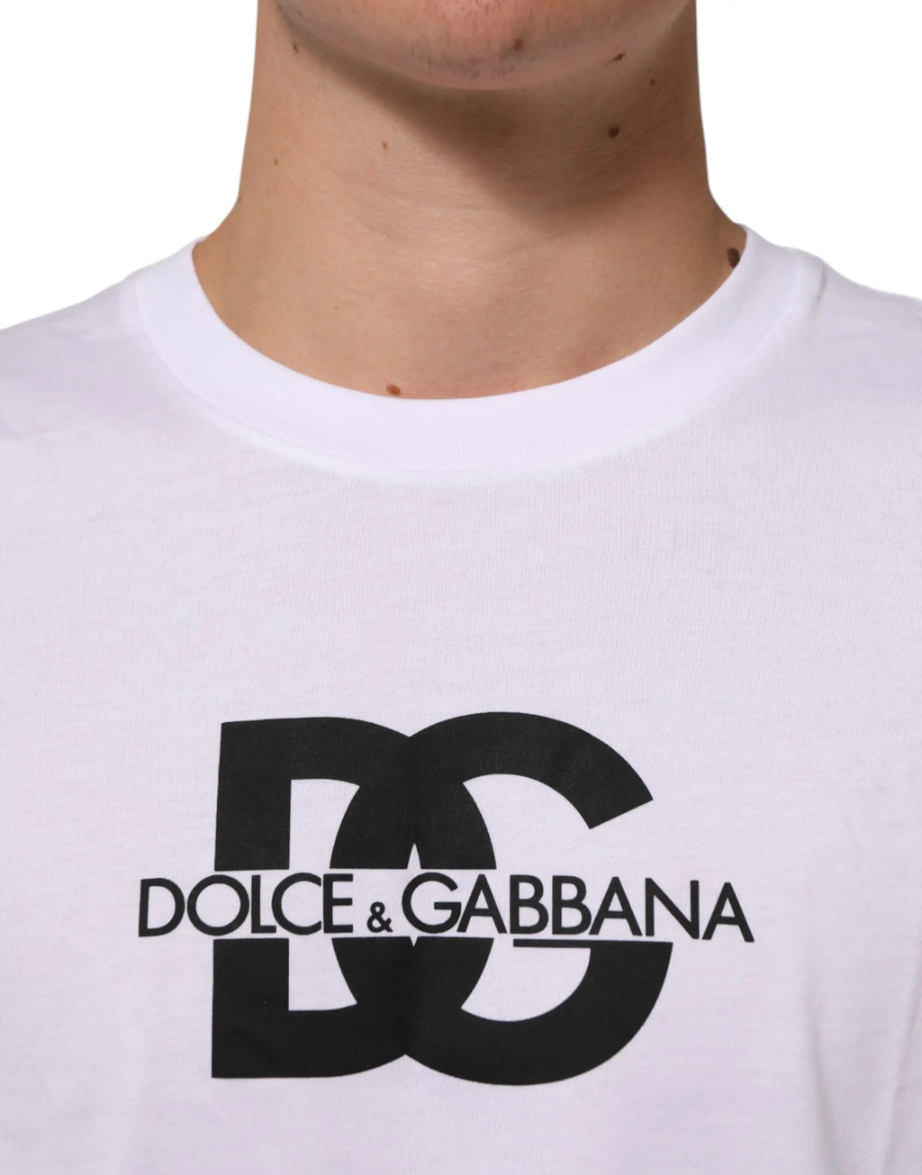 T-shirt blanc dolce & gabbana en coton avec logo dg entrelacé noir et nom de la marque imprimé en noir