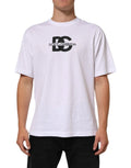 T-shirt blanc dolce & gabbana en coton avec logo dg noir entrelacé et nom de la marque imprimés sur la poitrine