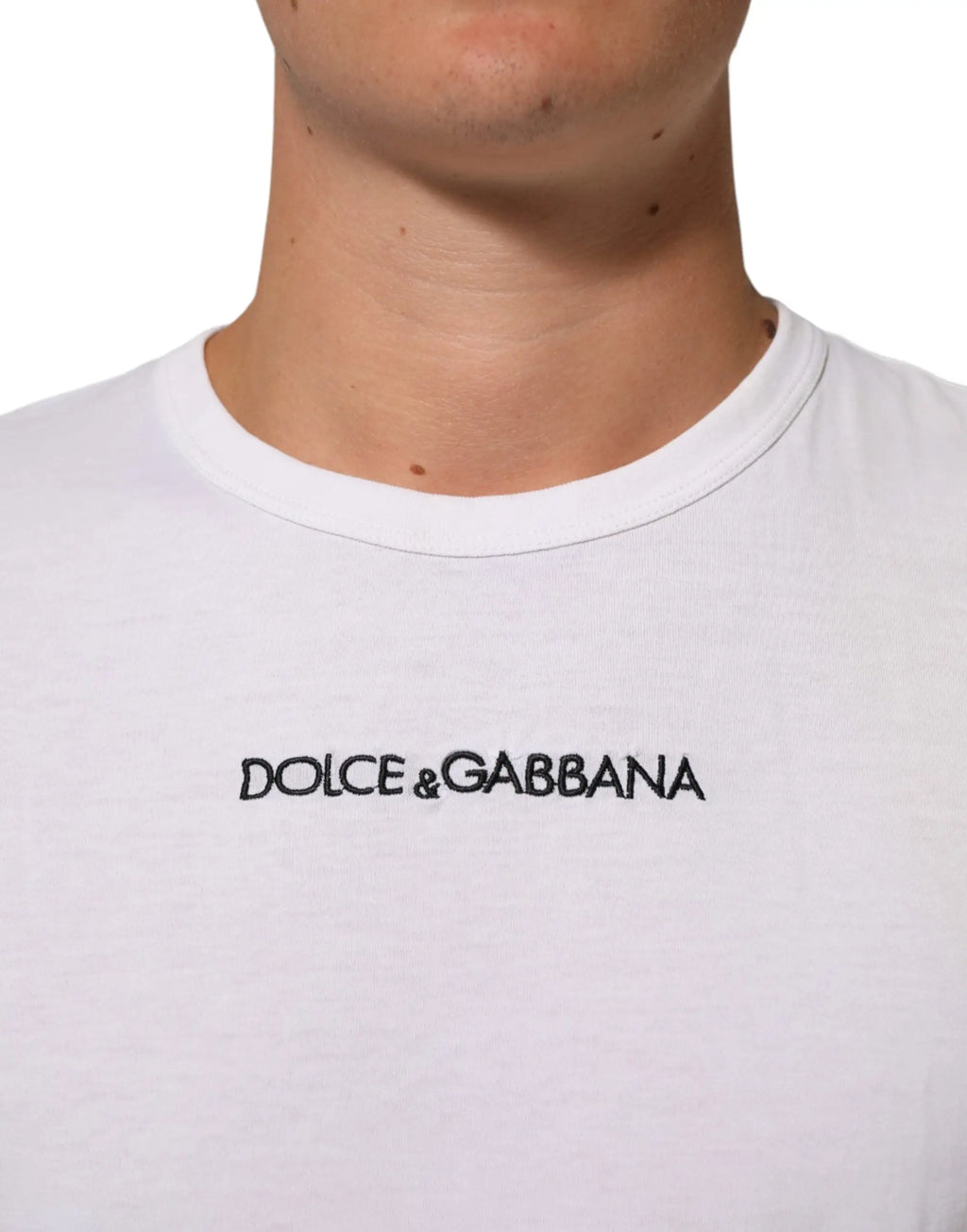 T-shirt blanc dolce & gabbana en coton avec logo noir brodé col rond pour homme