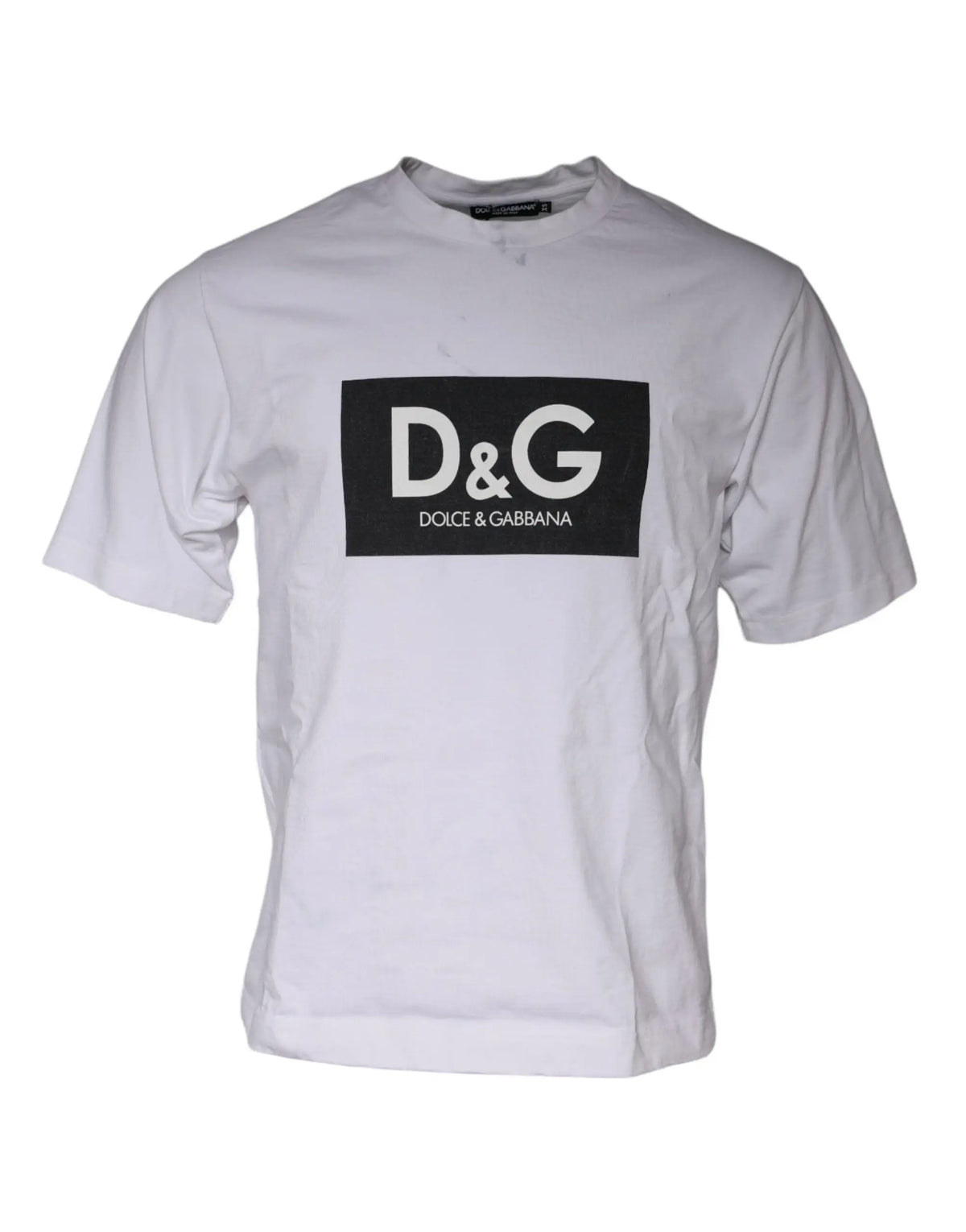 T-shirt dolce & gabbana blanc en coton avec logo noir rectangulaire à lettrage blanc col rond