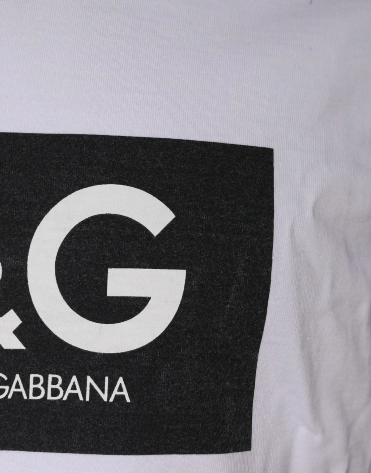 T-shirt en coton blanc dolce & gabbana à col rond avec patch noir et logo blanc d&g et inscription gabbana
