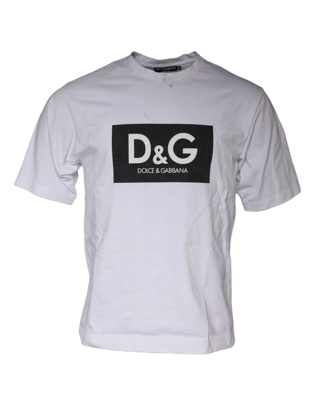 T-shirt blanc dolce gabbana en coton avec logo noir rectangulaire et lettrage blanc au col rond