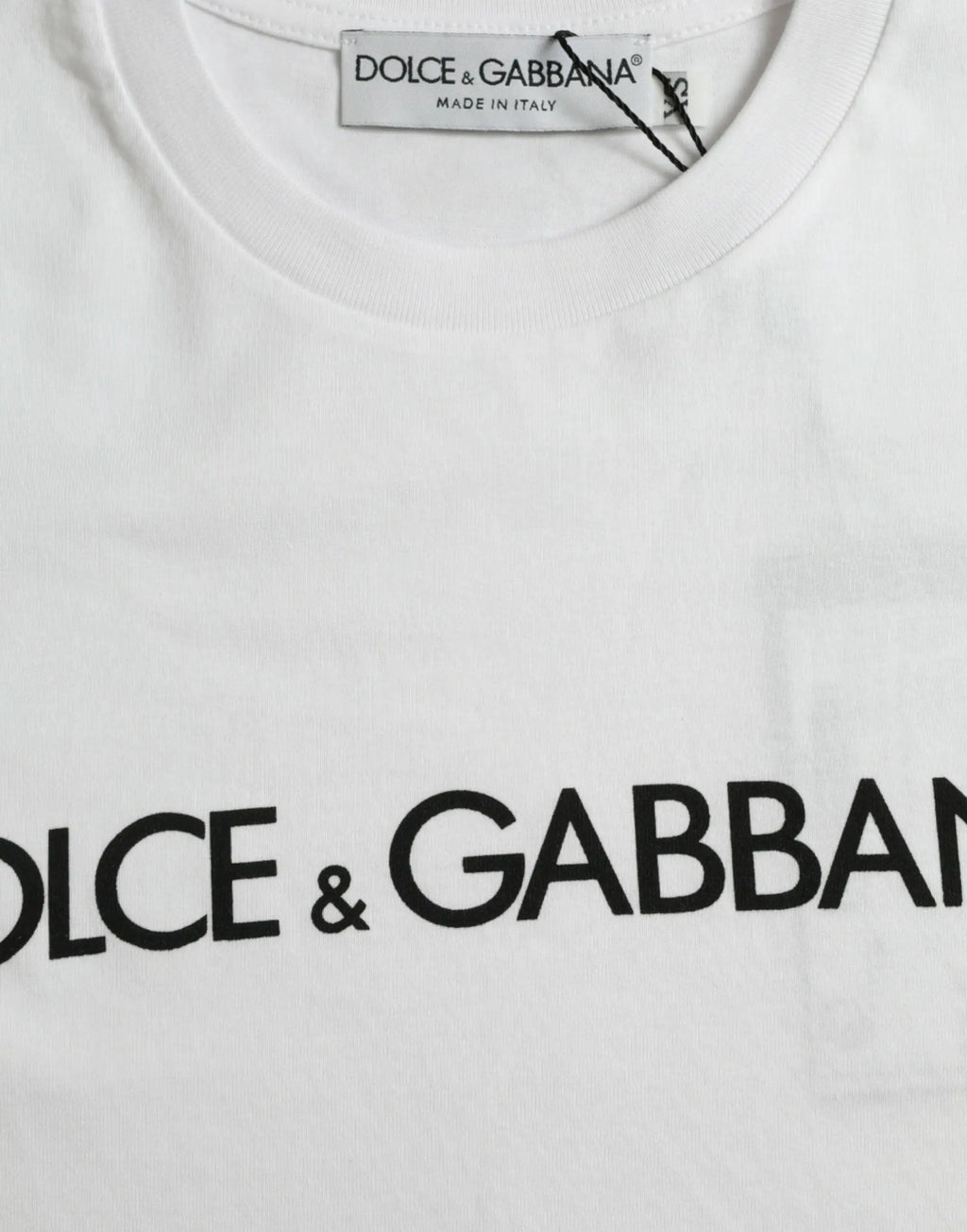 T-shirt blanc dolce & gabbana en coton avec logo noir imprimé en gros sur la poitrine et col rond