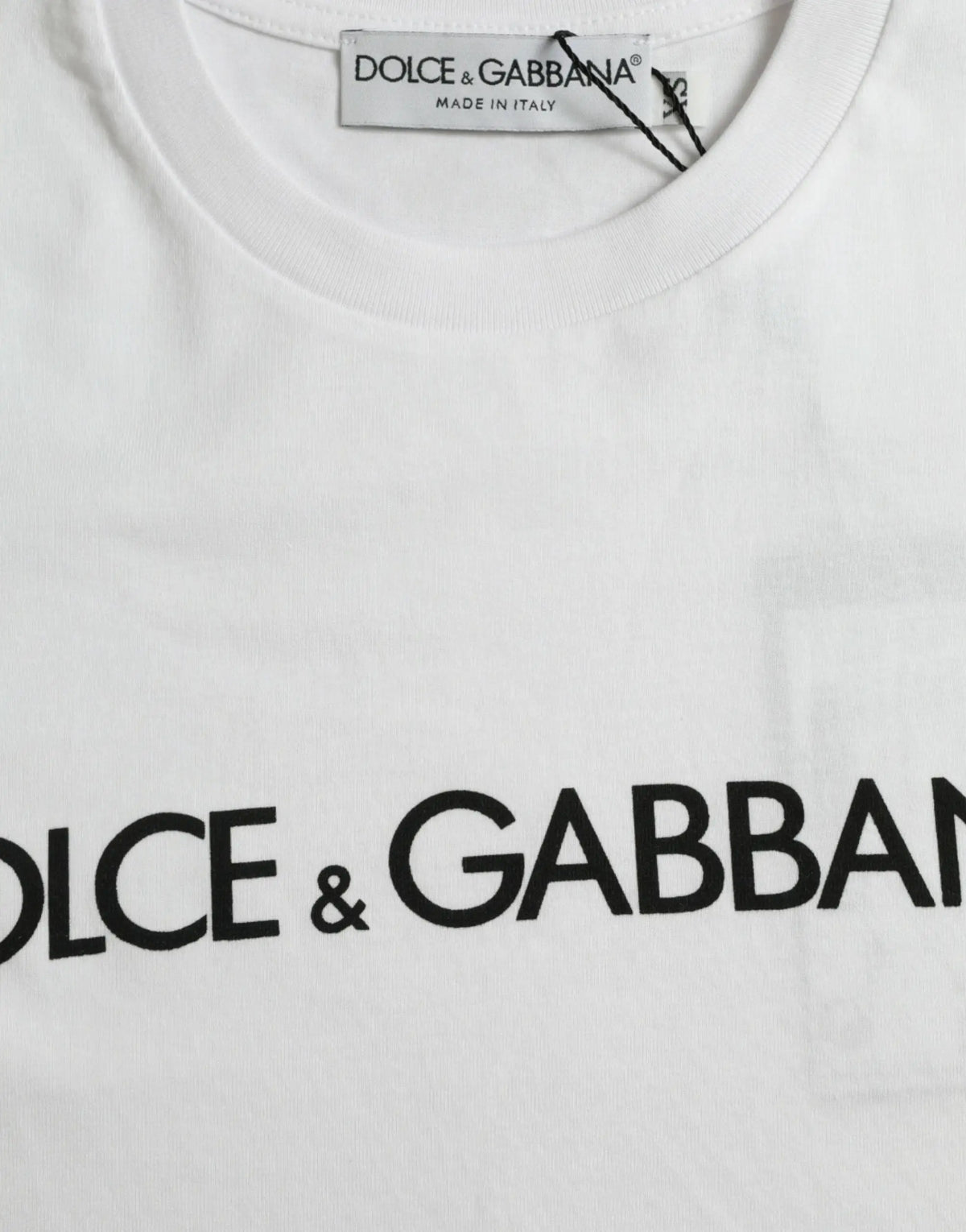 T-shirt blanc dolce & gabbana en coton avec logo noir imprimé en gros sur la poitrine et col rond