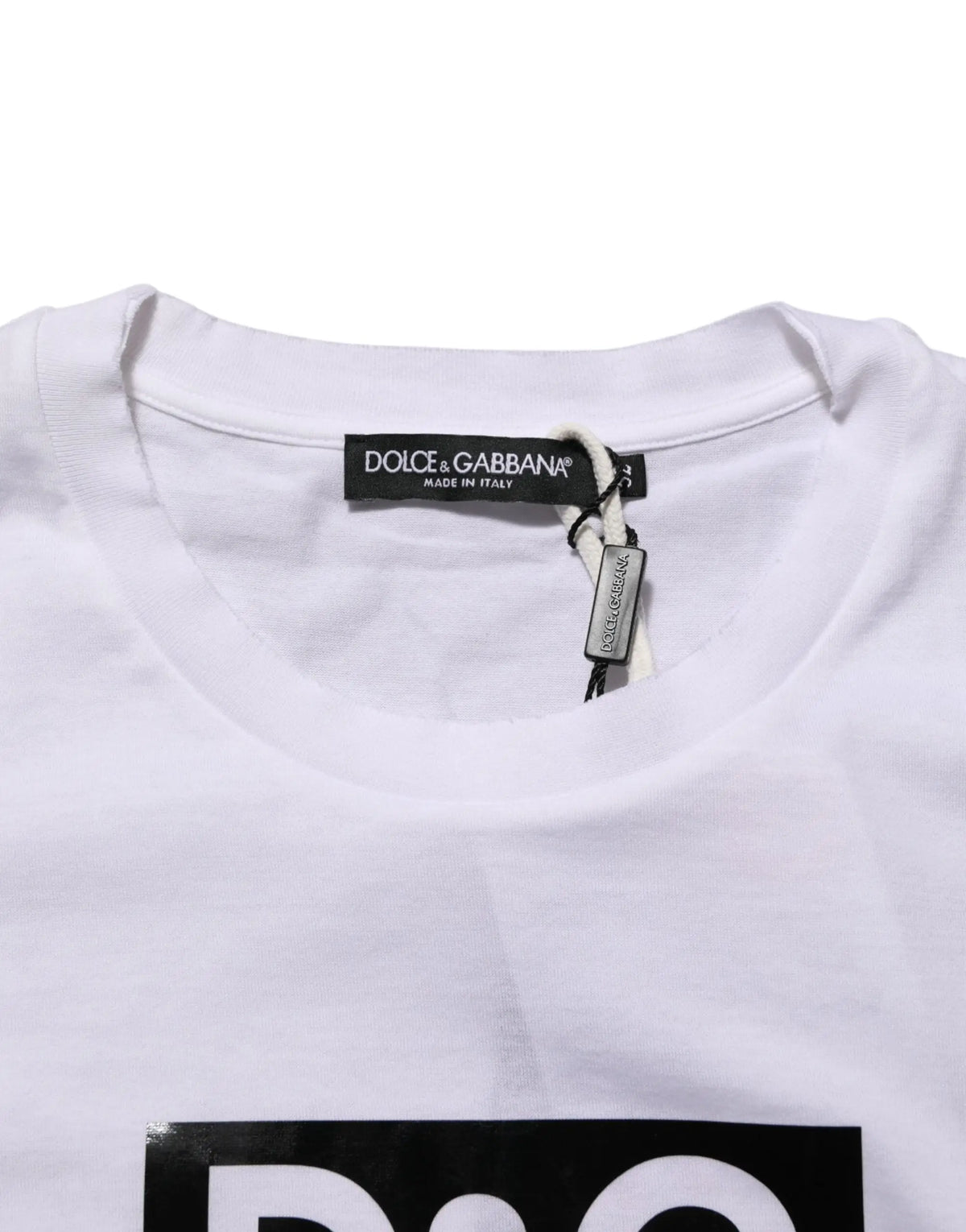 T-shirt blanc dolce & gabbana en coton avec logo noir audacieux imprimé et col rond