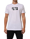 T-shirt blanc dolce gabbana en coton avec logo rectangulaire noir et texte d&g en feuille argentée
