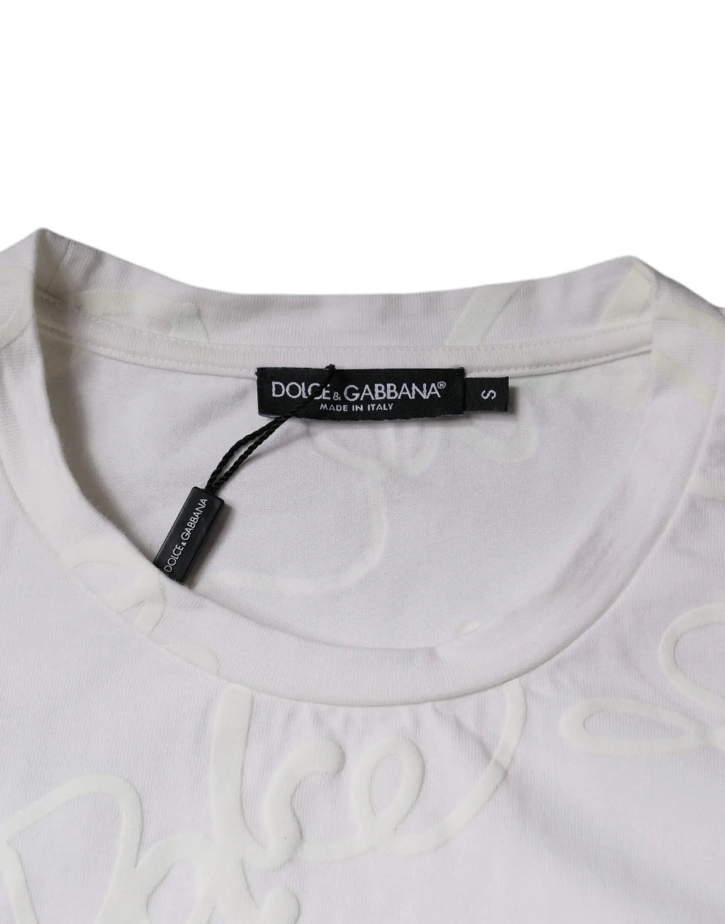 Blouse blanche dolce & gabbana en coton avec broderie et col rond style t-shirt logo imprimé