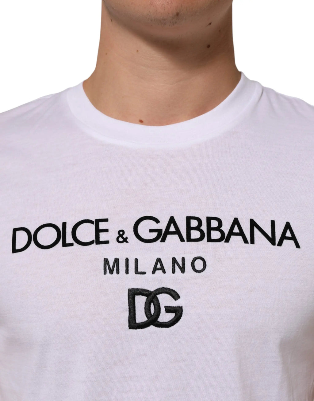 T-shirt dolce & gabbana blanc en coton pour homme avec logo milano brodé noir col rond