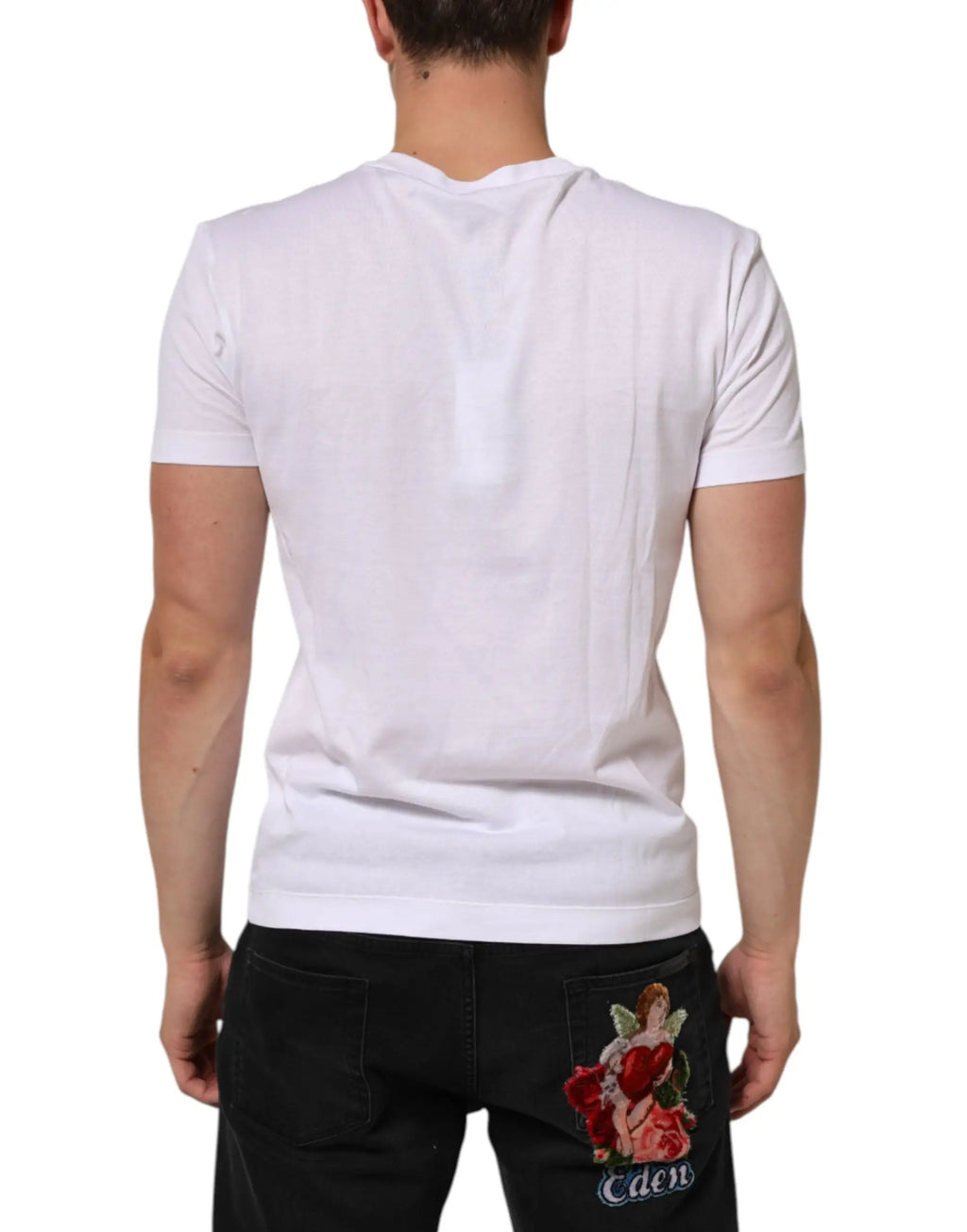 T-shirt blanc dolce & gabbana en coton avec encolure en v subtile et broderie ange au dos