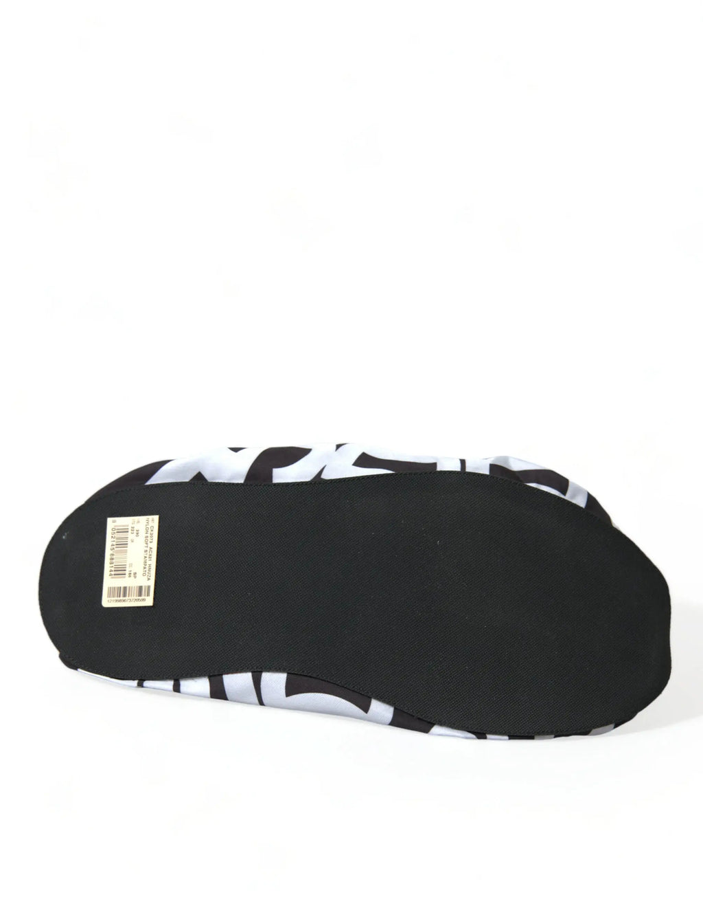 Slipper dolce & gabbana blanc à motif noir en nylon avec semelle en caoutchouc noir et tissu texturé