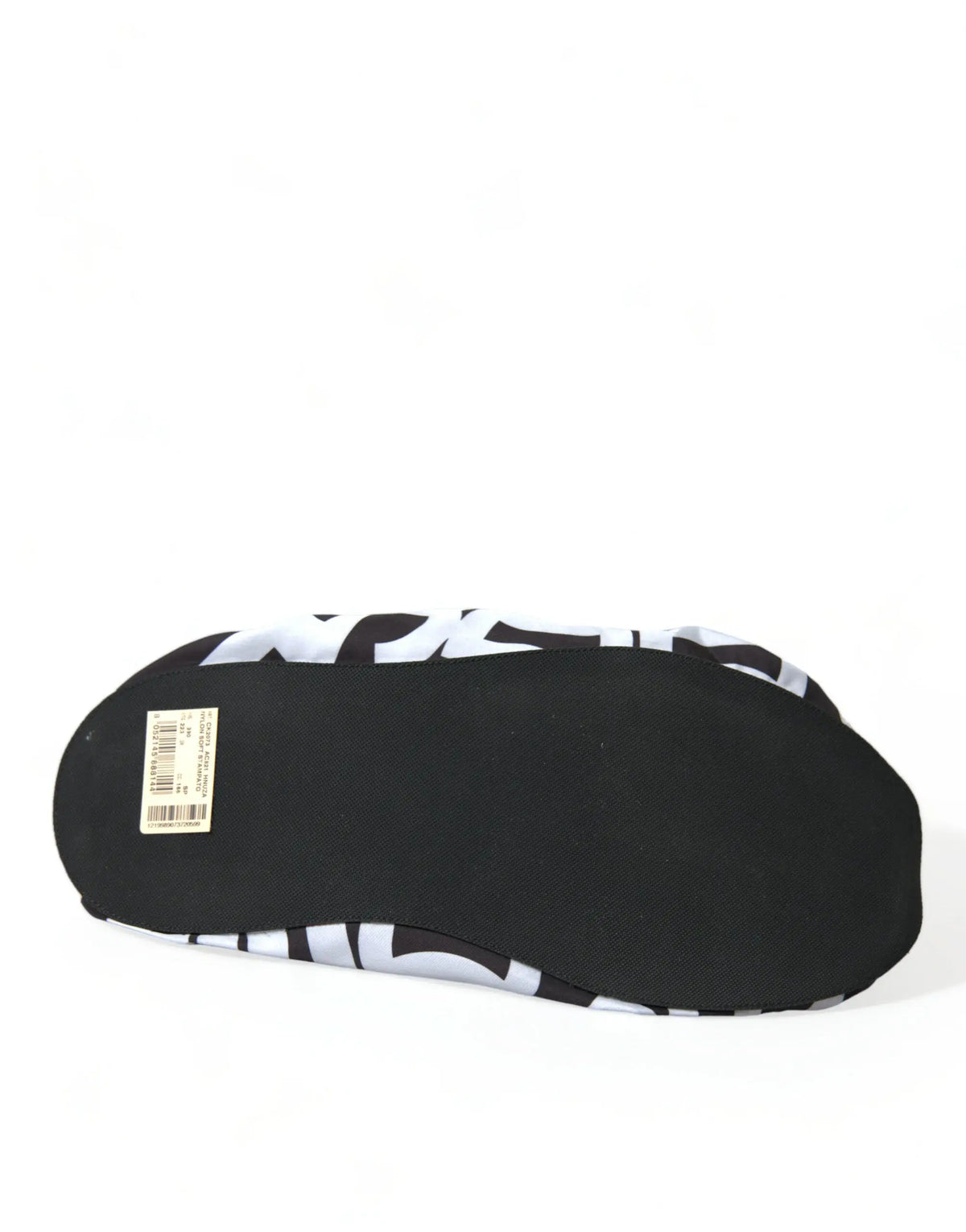 Slipper dolce & gabbana blanc à motif noir en nylon avec semelle en caoutchouc noir et tissu texturé