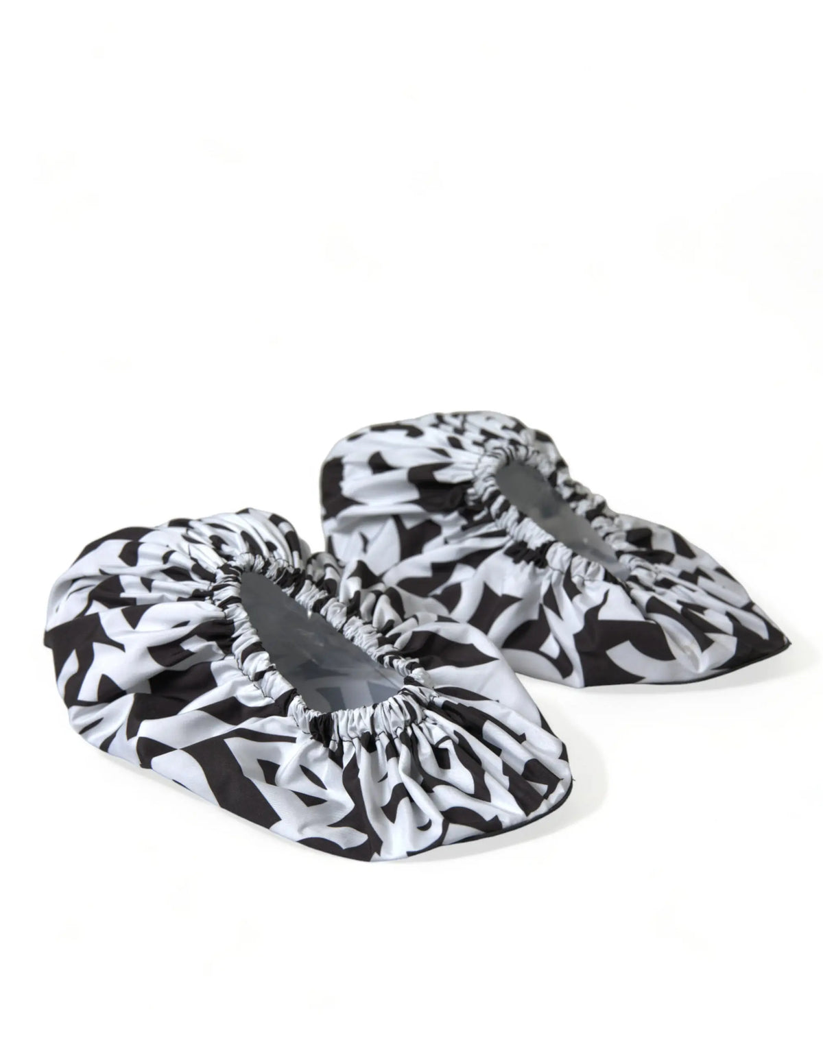 Couvertures de chaussures en tissu à motif géométrique noir et blanc avec bordures élastiquées pour les chaussures dolce & gabbana slip on en nylon blanc à logo