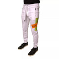 Dolce gabbana pantalons de jogging blancs en coton avec patch logo orange et vert audacieux sur la cuisse