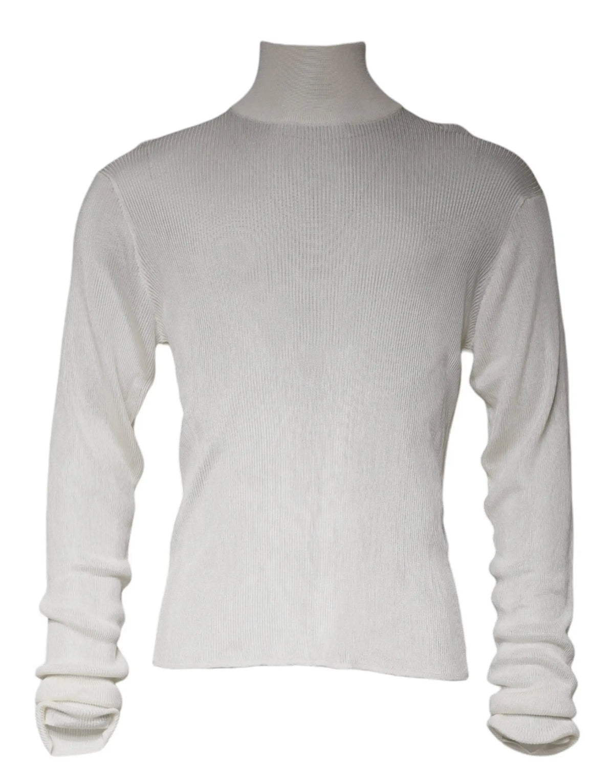 Pull à col roulé dolce & gabbana blanc en maille côtelée pour homme avec manches longues et revers roulés