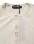 Pull à manches longues dolce & gabbana en coton blanc crème avec finitions côtelées et boutons sur le devant