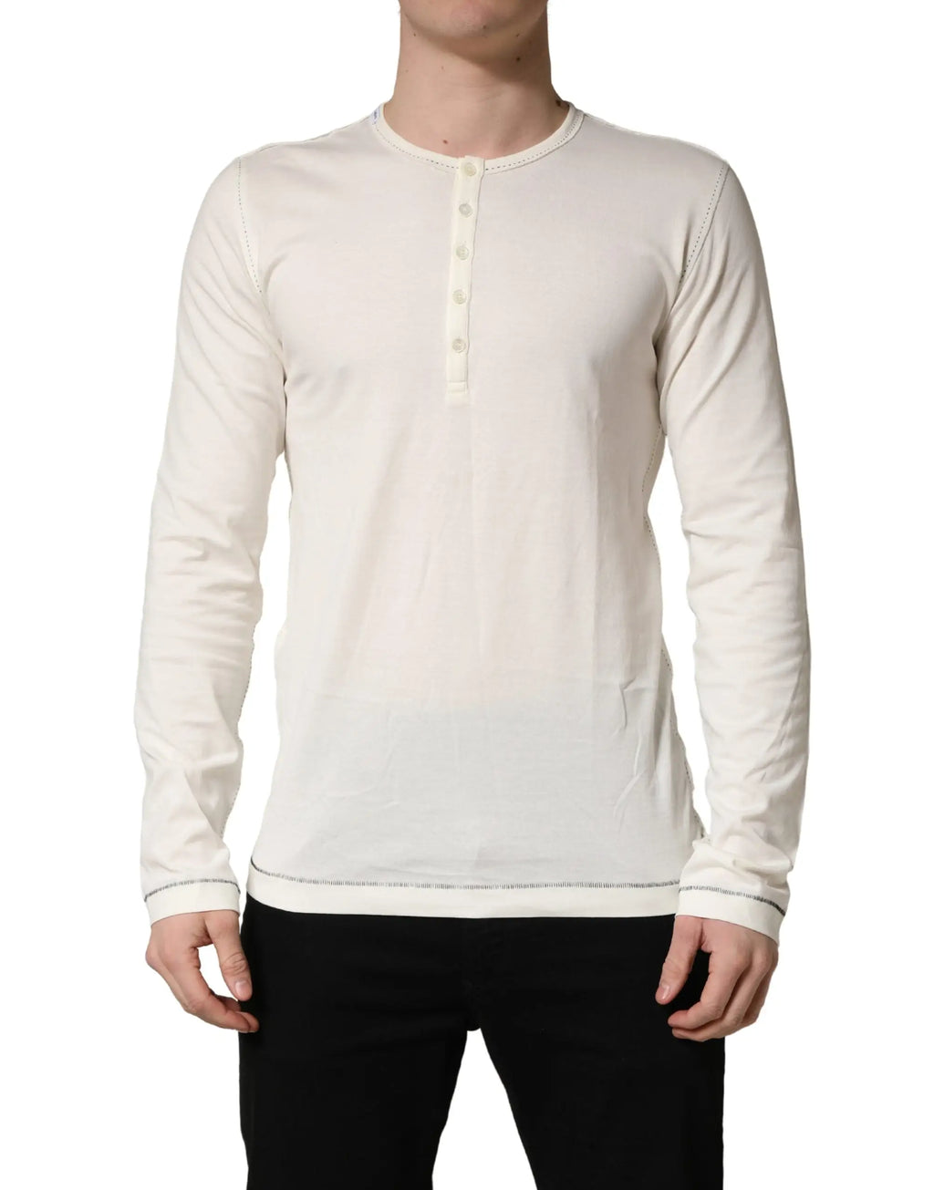 Pull en coton dolce & gabbana henley blanc à manches longues avec détails de couture subtils et patte de boutonnage