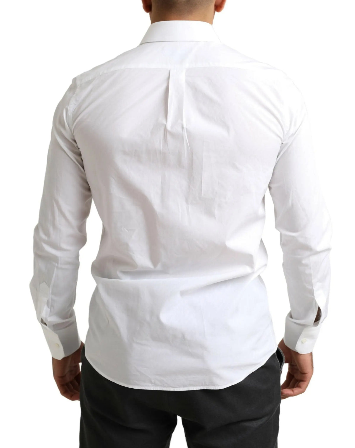 Chemise de costume blanche dolce & gabbana en coton martini manches longues col classique vue de dos avec fermeture boutonnée