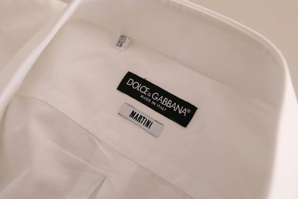 Chemise blanche dolce & gabbana martini en coton avec étiquette noire de la marque et étiquette martini argentée