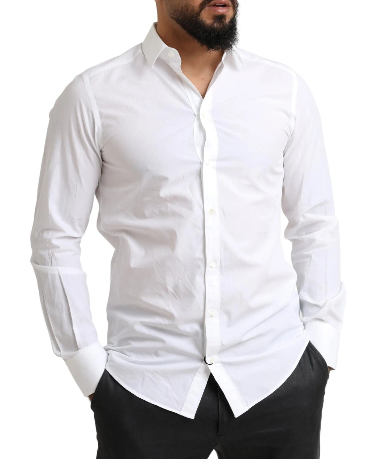 Chemise blanche pour homme dolce & gabbana martini en coton à manches longues col classique et fermeture boutonnée