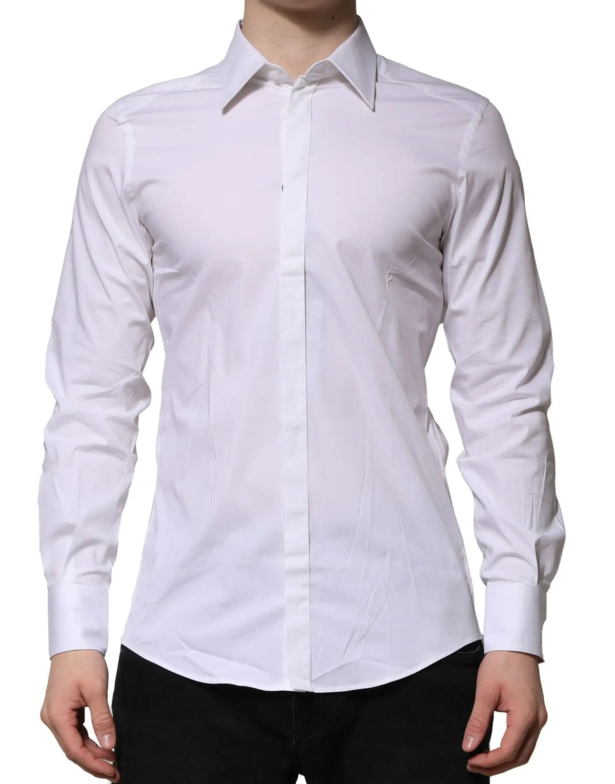 Chemise homme blanche dolce gabbana martini à manches longues avec col pointu classique et boutonnage avant