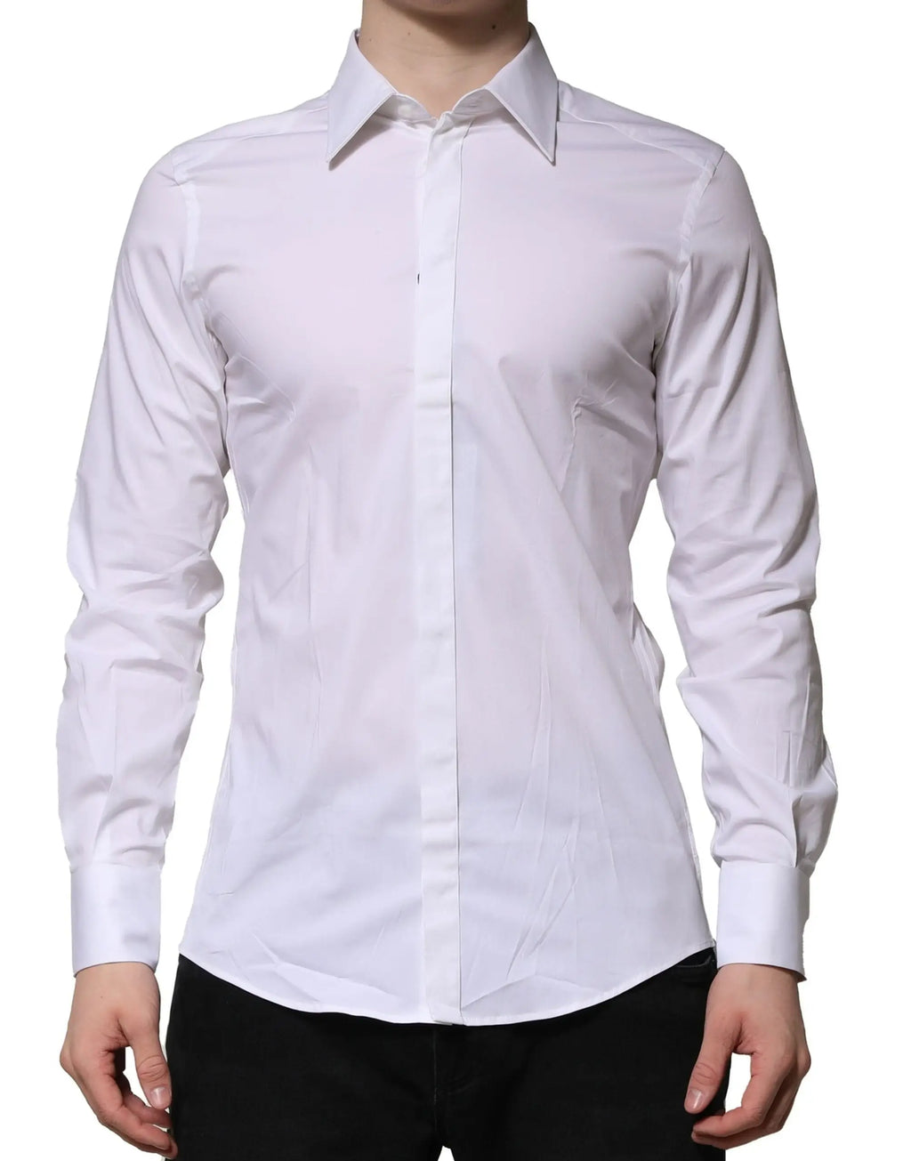 Chemise blanche dolce & gabbana martini pour homme à manches longues avec col pointu classique et boutonnage devant