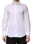 Chemise blanche à manches longues dolce & gabbana martini en coton avec logo brodé subtil sur la poitrine pour homme