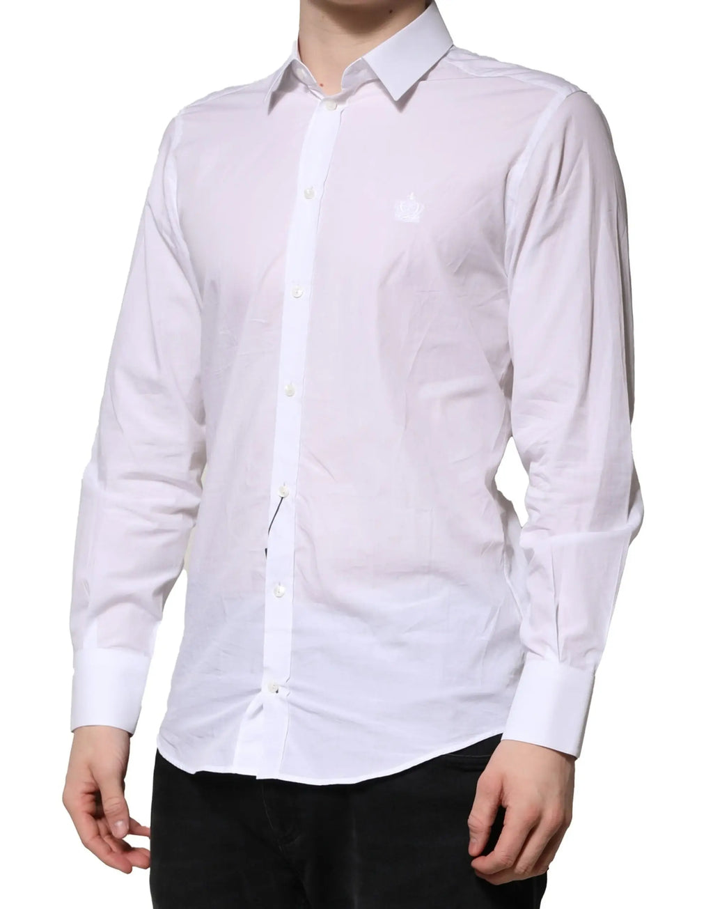 Chemise habillée blanche pour homme dolce gabbana martini avec logo brodé subtil sur la poitrine gauche