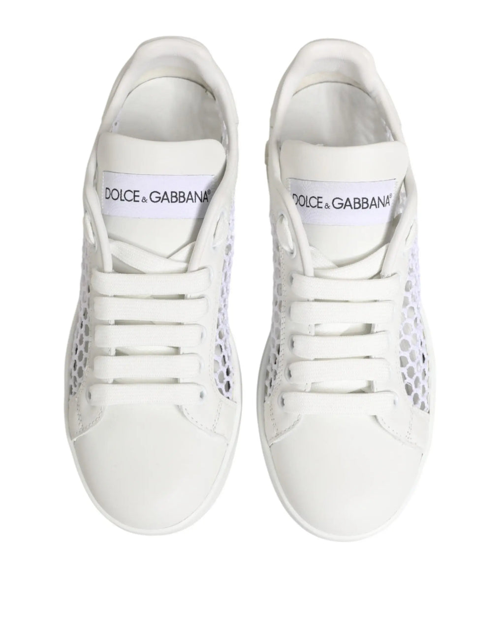 Baskets basses dolce and gabbana blanches avec panneaux en mesh perforé et accents en cuir lisse