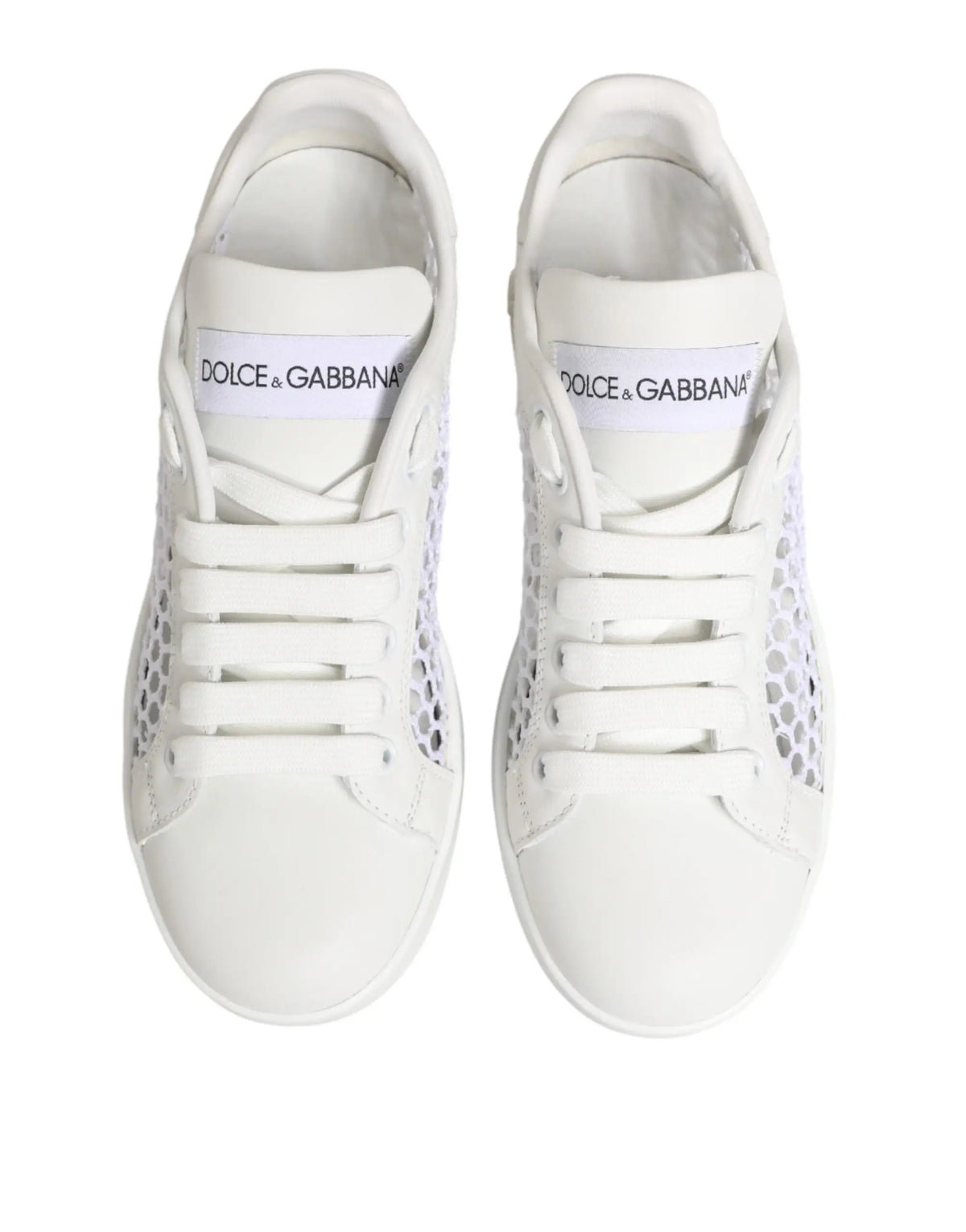 Baskets basses dolce and gabbana blanches avec panneaux en mesh perforé et accents en cuir lisse
